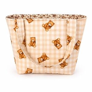 Teddy Bear Quilted Tote Bag Medium Size, Cute Everyday Bag, Padded Fabric Tote